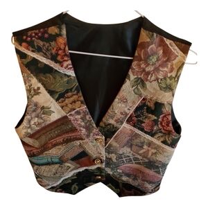 Floral Patchwork Vest Handmade Vintage Tapestry